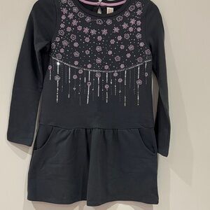 Gymboree Black Dress with Purple Floral Accents